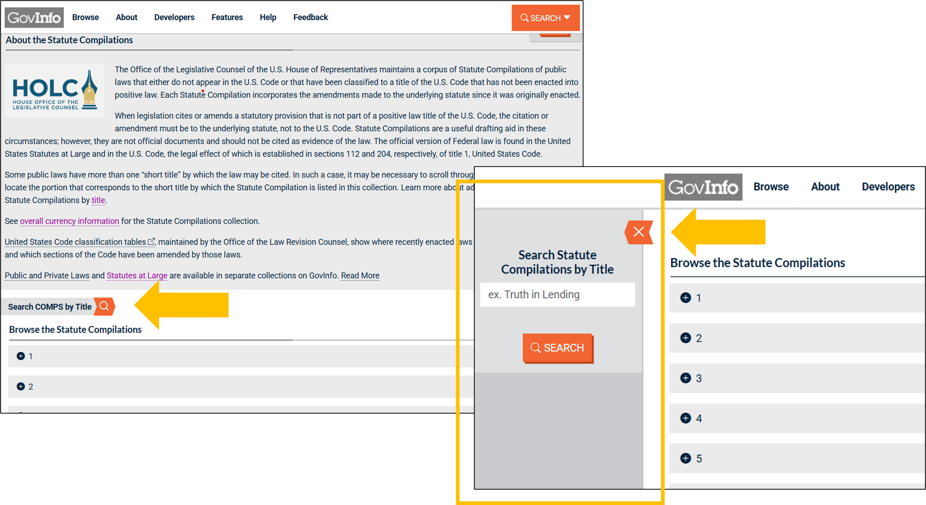 Image of the title widget on Statute Compilations browse page. Source: GPO