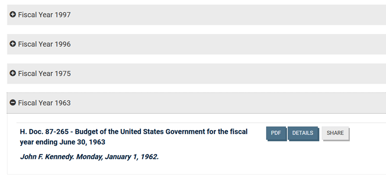 Image of the U.S. Congressional Serial Set browse with Budget and Economic Report of the President. Source: GPO