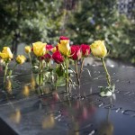 Roses on the memorial as Homeland Security Secretary Alejandro Mayorkas participates in a 9/11 20th Anniversary Remembrance Ceremony at Ground Zero. Source: Department of Homeland Security